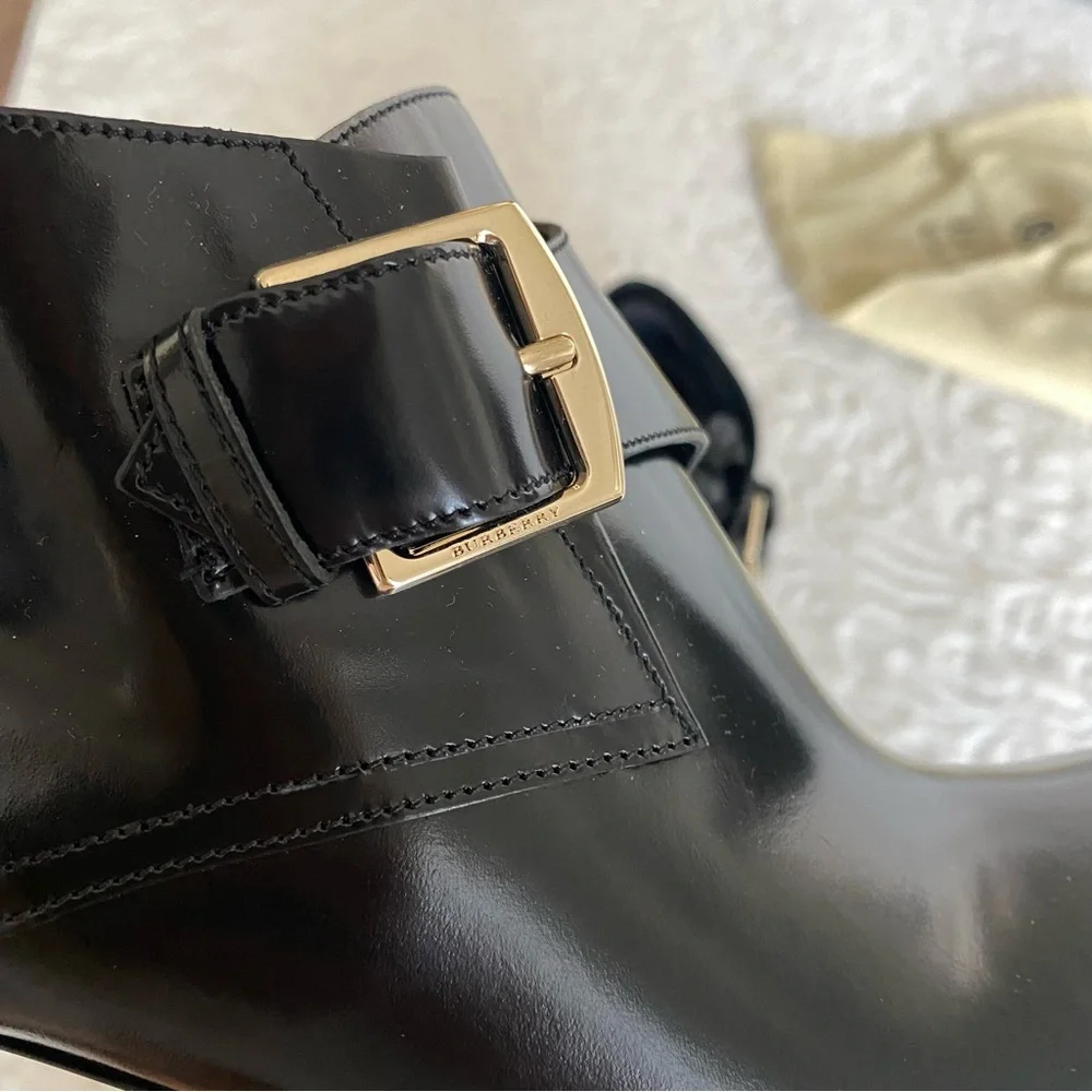 Burberry Leather Peep Toe Buckle Bootie - Picture 6 of 7